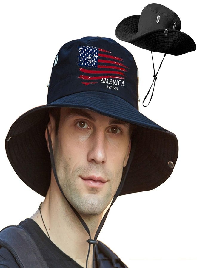 viofre Bucket Sun Hats for Men Women Woman Bucket Hat Wide Brim Fishing Hiking Hats for Men Sun Hat Large Summer Beach Hat Mens for Outdoor Safari American Flag Waterproof Garden Cap UPF 50+ Uv Protection - Image 1
